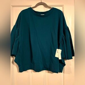 (NWT) Abound Deep Teal Ruffle Sleeve Shirt